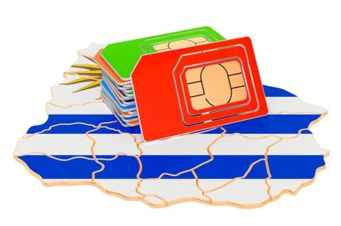 Sim cards on the Uruguayan map. Mobile communications, roaming in Uruguay, co Stock Illustration