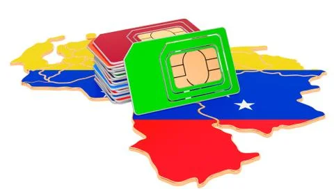 Sim cards on the Venezuelan map. Mobile communications, roaming in Venezuela, Stock Illustration