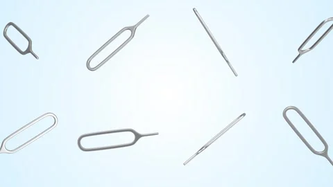 Sim Eject Tools Falling on a Light Blue Background. Sim Card Ejector 3D. 4K Stock Footage 307183099