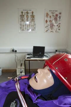 A sim man being used in a training scenario for mountain rescue volunteers. S Stock Photos