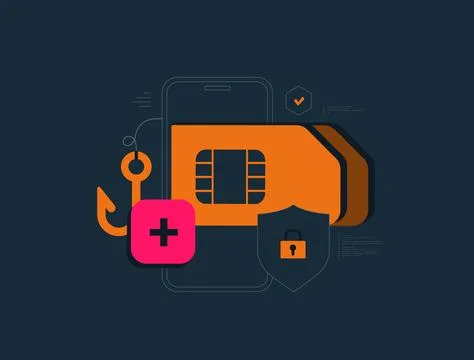 Sim swapping attack fraud mobile security. Sim card swap fraud reroute mobile Illustrazione stock