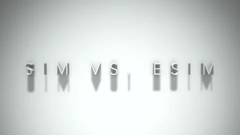 Sim vs. esim 3D title animation white text on a white background Stock Footage 299748700