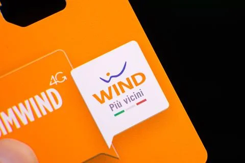 Sim wind 4g sim card with wind telecom logo and italian branding Stock Photos