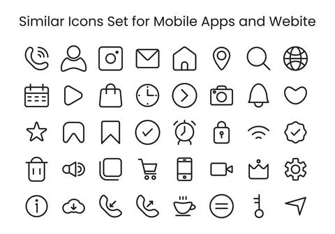Similar icons set for user interface, mobile and apps icons set with basic Stock Illustration