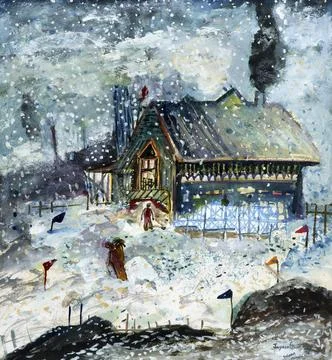 Simla view by Painter Jayasri Burman Painting Mixed Media on paper 22x 20 ... Stock Photos