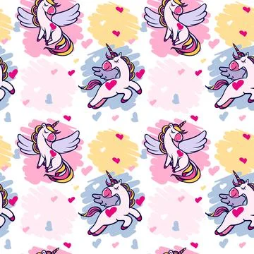 Simless pattern with unicorns with wings and closed eyes on a white backgroun Stock Illustration