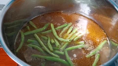 Simmering String Beans with other Vegetable Soup Stock Footage 159292203