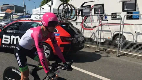 Simon Clarke (EF Education First Drapac Cannondale) after Stage 3 Tour De France Stock Footage