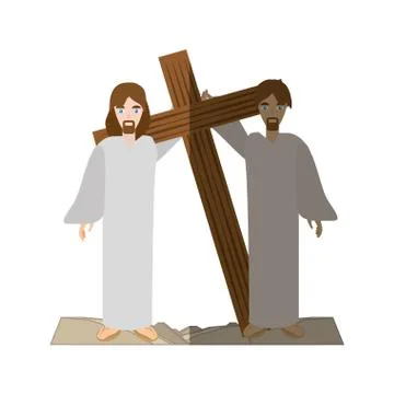 Simon help jesus carry croos- via crucis shadow Illustrazione stock