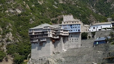 Simonopetra Monastery in the coast of the Athos peninsula Stock Footage 87470248