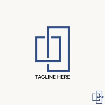 Simple 2 lines square cutting building. Related monogram typography brand Stock Illustration