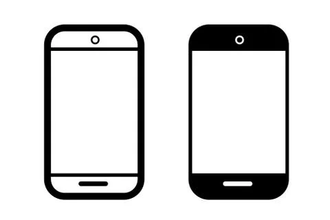 Simple 2 Vector Outline and Silhouette Icon, Smartphone Stock Illustration