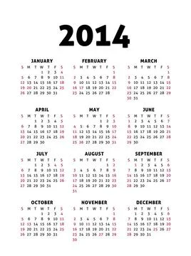 Simple 2014 Calendar Simple 2014 Calendar. Vector illustration on white Co... Stock Photos