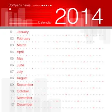 Simple 2014 year vector calendar white and red theme Stock Illustration
