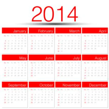 Simple 2014 year vector calendar red Stock Illustration