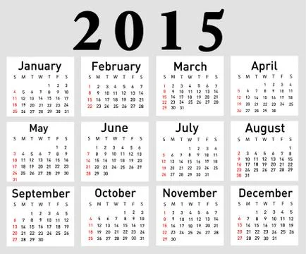 Simple 2015 year vector calendar Stock Illustration