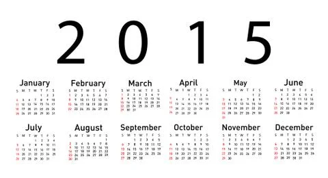 Simple 2015 year vector calendar Stock Illustration