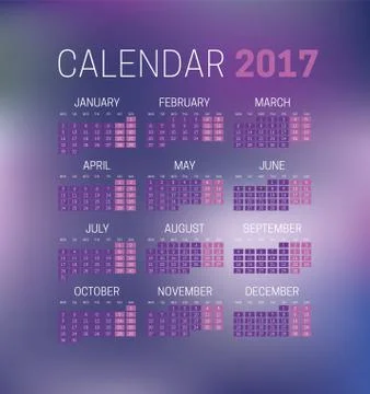 Simple 2017 calendar with blurred background Stock Illustration