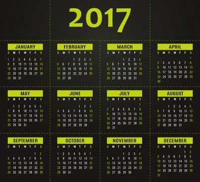 Simple 2017 calendar template for commercial and private use Stock Illustration