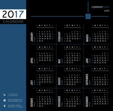 Simple 2017 calendar template for commercial and private use Stock Illustration