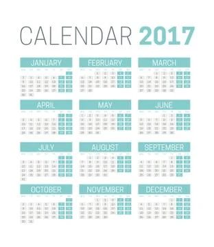 Simple 2017 calendar template on white background Stock Illustration