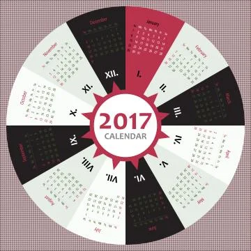Simple 2017 circle calendar template for commercial and private use Stock Illustration