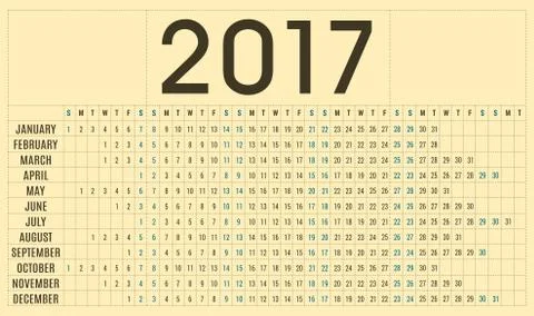 Simple 2017 planner calendar template for commercial and private use Stock Illustration