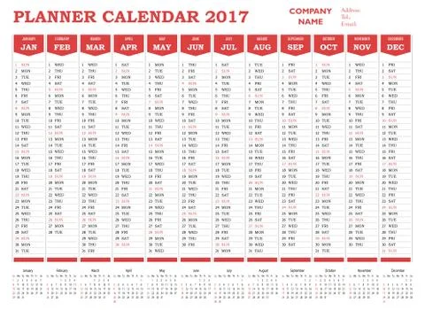 Simple 2017 planner calendar template for commercial and private use Stock Illustration