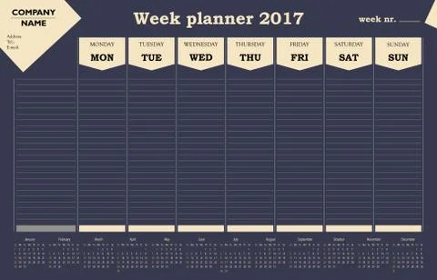 Simple 2017 week planner company calendar template for commercial use Stock Illustration