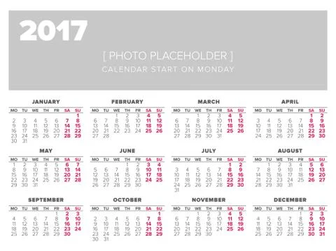 Simple 2017 year calendar Stock Illustration