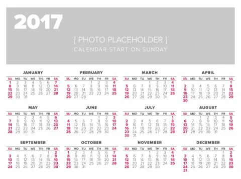 Simple 2017 year calendar Stock Illustration
