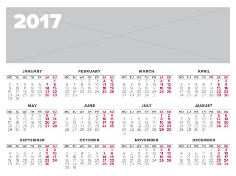 Simple 2017 year calendar Stock Illustration