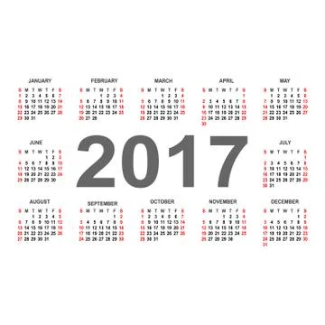 Simple 2017 year calendar.  Vector circle calendar 2017. Week starts from Sun Illustrazione stock