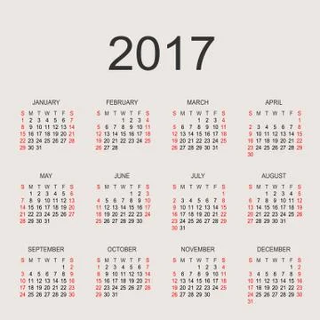 Simple 2017 year calendar.  Vector circle calendar 2017. Week starts from Sun Illustrazione stock