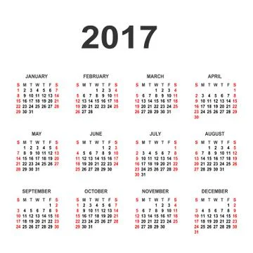 Simple 2017 year calendar.  Vector circle calendar 2017. Week starts from Sun Illustrazione stock