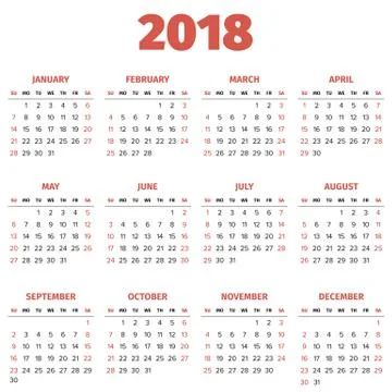 Simple 2018 year calendar Stock Illustration