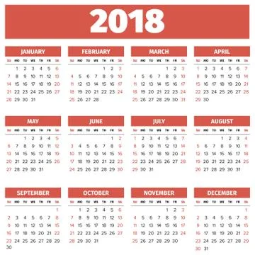 Simple 2018 year calendar Stock Illustration