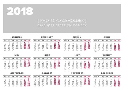 Simple 2018 year calendar Stock Illustration