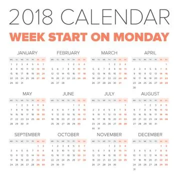 Simple 2018 year calendar Stock Illustration