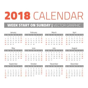 Simple 2018 year calendar Stock Illustration
