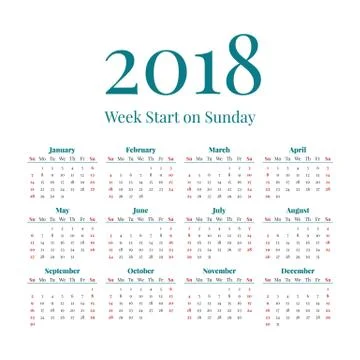 Simple 2018 year calendar Stock Illustration