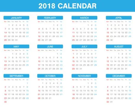 Simple 2018 year calendar set of all month Stock Illustration