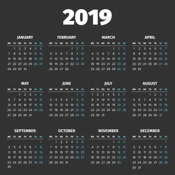 Simple 2019 year calendar Stock Illustration
