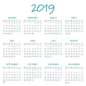 Simple 2019 year calendar Stock Illustration