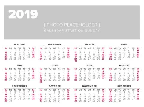 Simple 2019 year calendar Stock Illustration