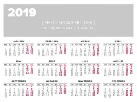 Simple 2019 year calendar Stock Illustration