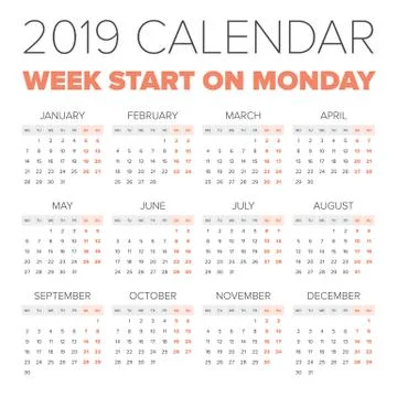 Simple 2019 year calendar Stock Illustration