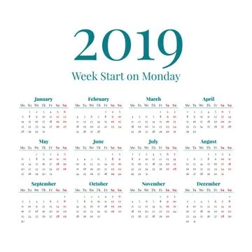 Simple 2019 year calendar Stock Illustration