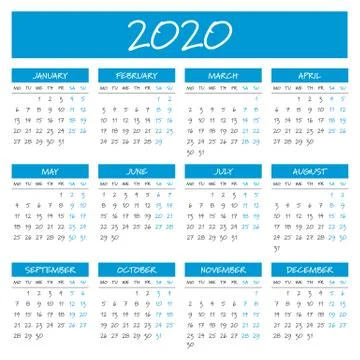 Simple 2020 year calendar Stock Illustration