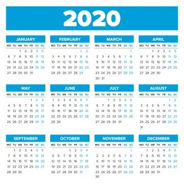 Simple 2020 year calendar Stock Illustration